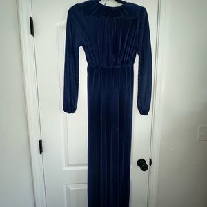 Navy Blue-Long Sleeve-Maxi Dress